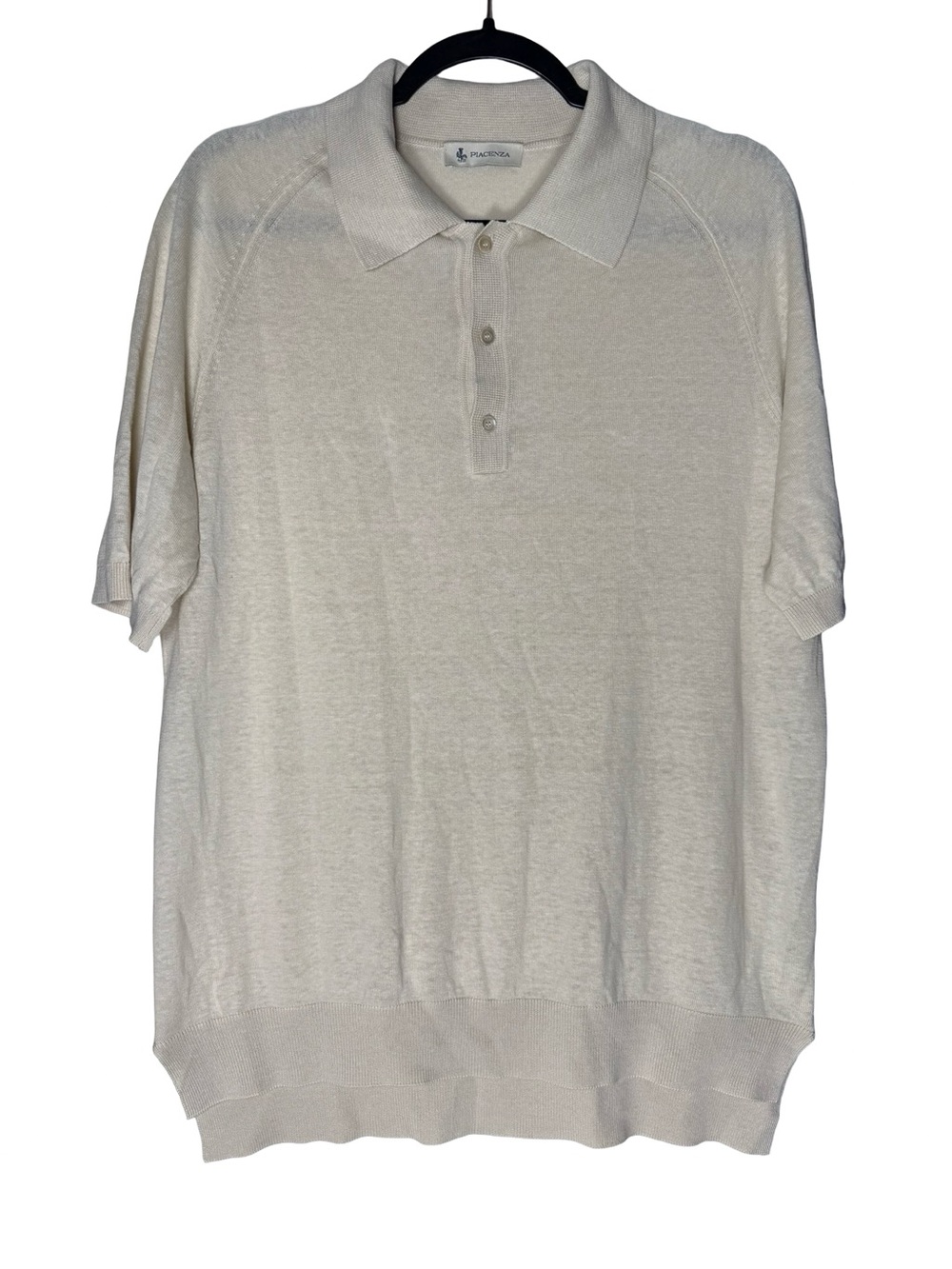 Piacenza 1733 Men Large IT50 Silk Linen Knit Polo Shirt Beige Made Italy Luxury